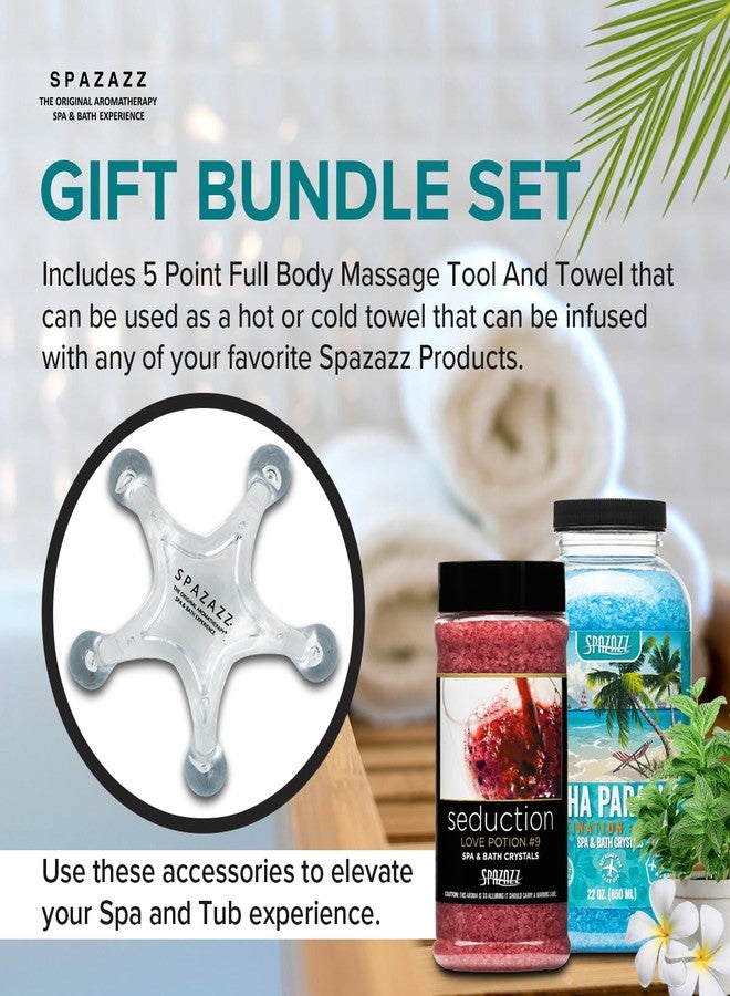 Spazazz Spa Aromatherapy Crystals for Hot Tub -Couple Gift set for Valentine & Anniversaries. Love Potion #9 Seduction 17oz -Destinations Hawaii Aloha Paradise 22oz with 5 Point Full Body Massage Tool - Image 2